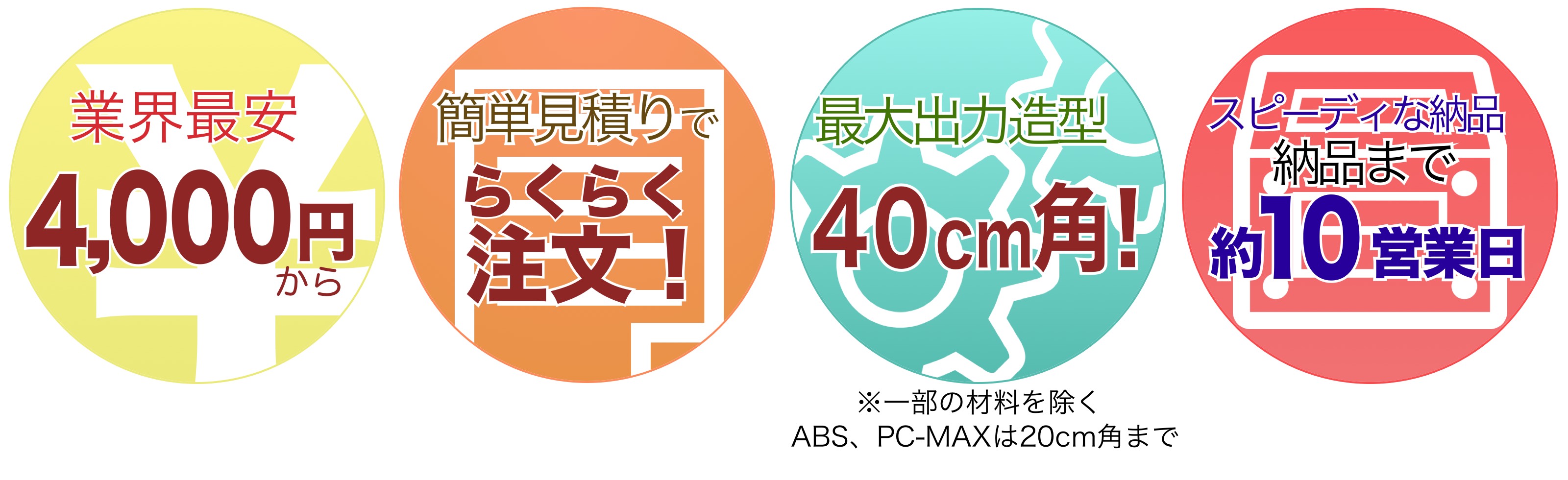 業界最安5,000円〜。簡単見積りで、らくらく注文!最大出力造型40cm角!納品まで約10営業日。